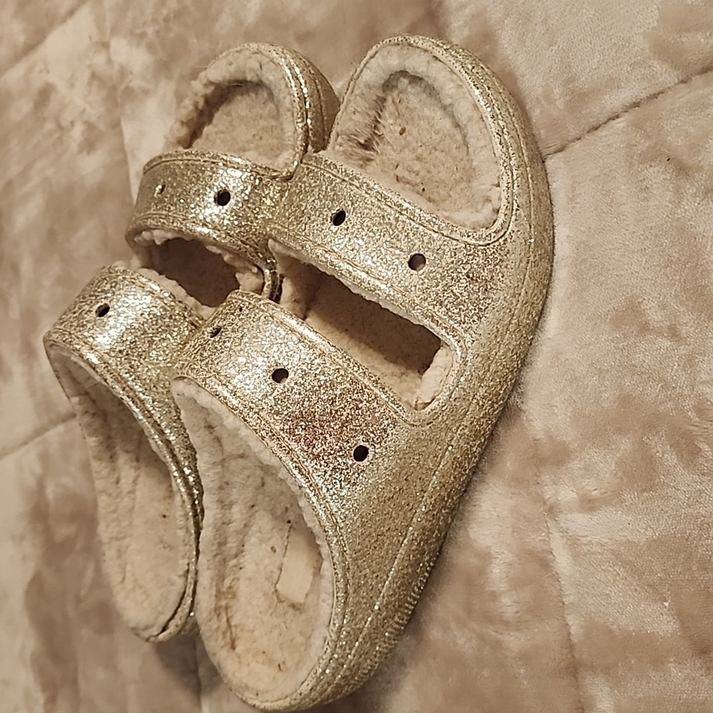 CROCS Gold Glitter Slippers Slides - Picture 3 of 5